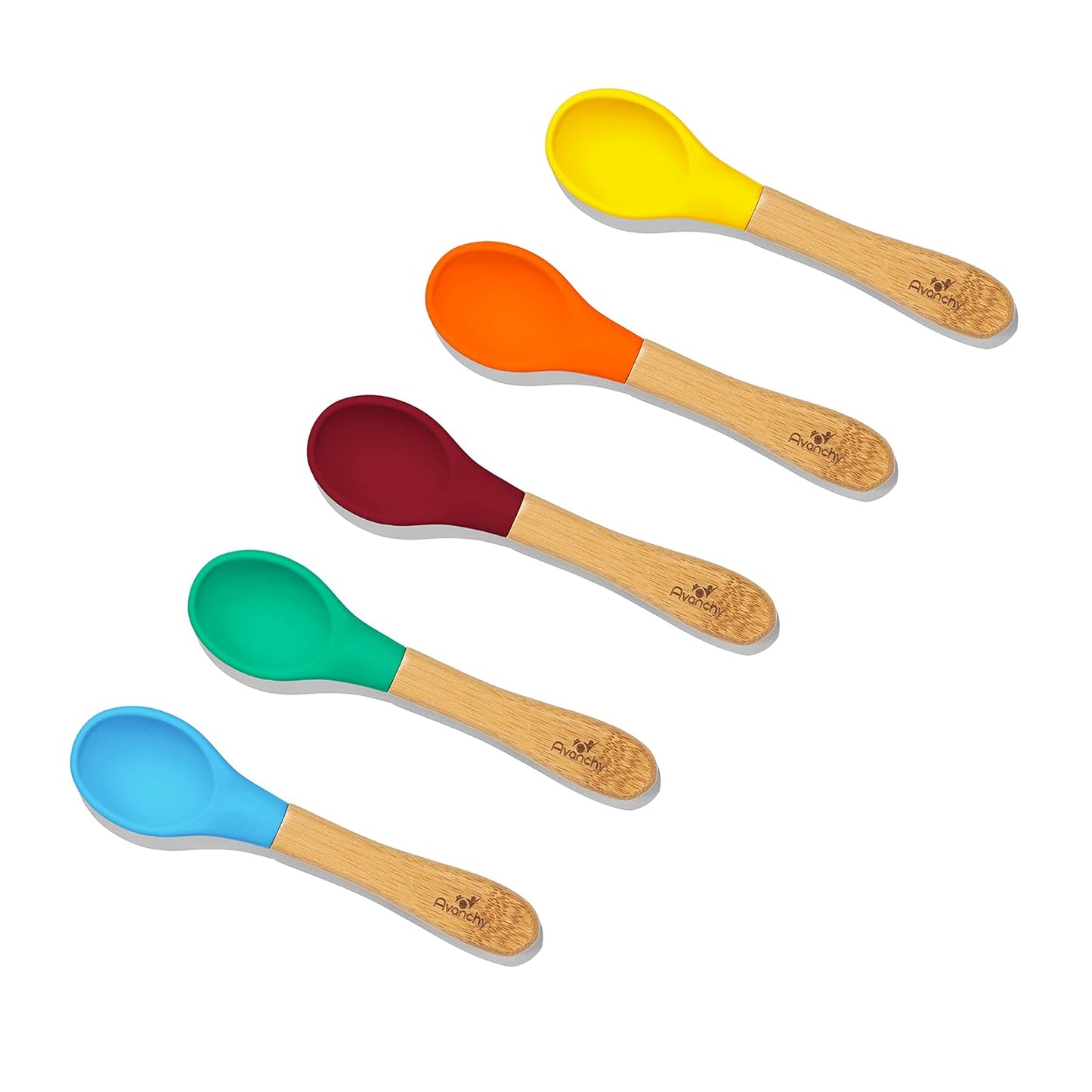 Avanchy Baby Spoons 5 Bamboo and Silicone Set