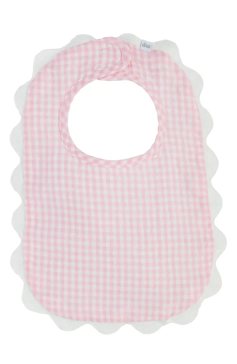 Gingham Pink Scallop Bib