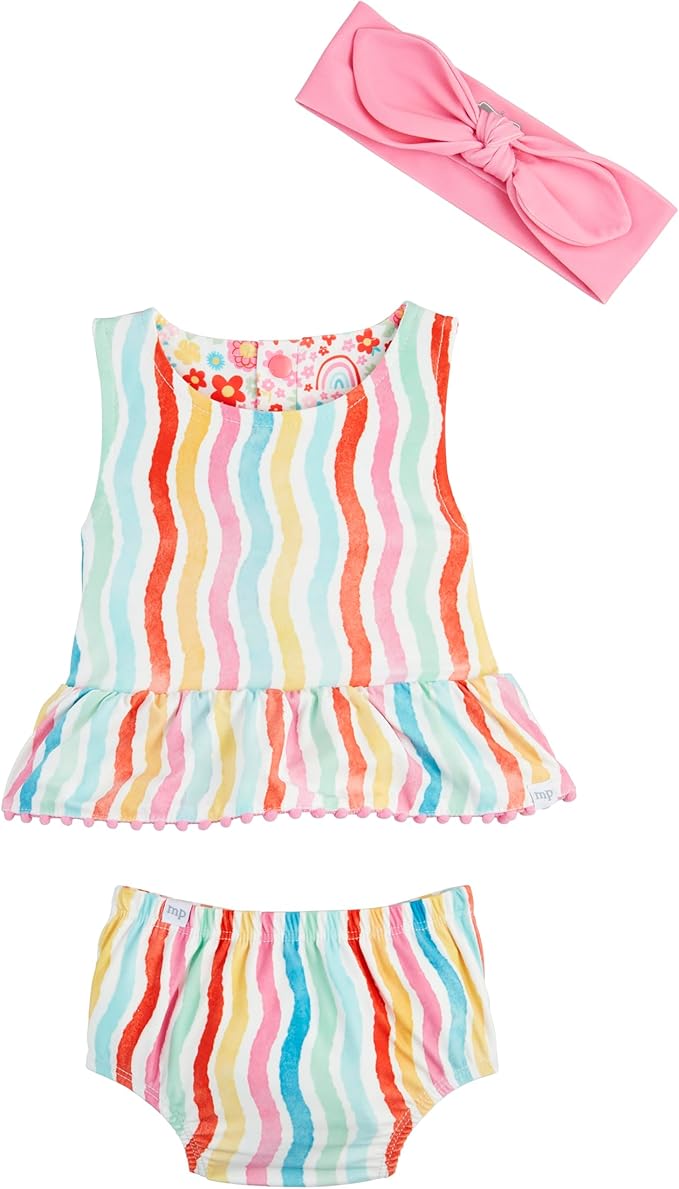 Mud Pie baby-girls Children's Rainbow Stripe Reversible 3pc