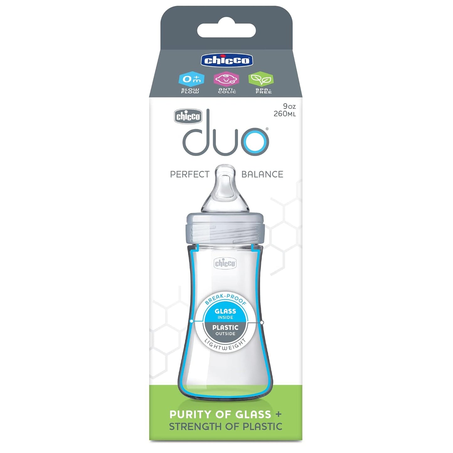 Chicco Duo 9oz. Hybrid Baby Bottle with Invinci-Glass