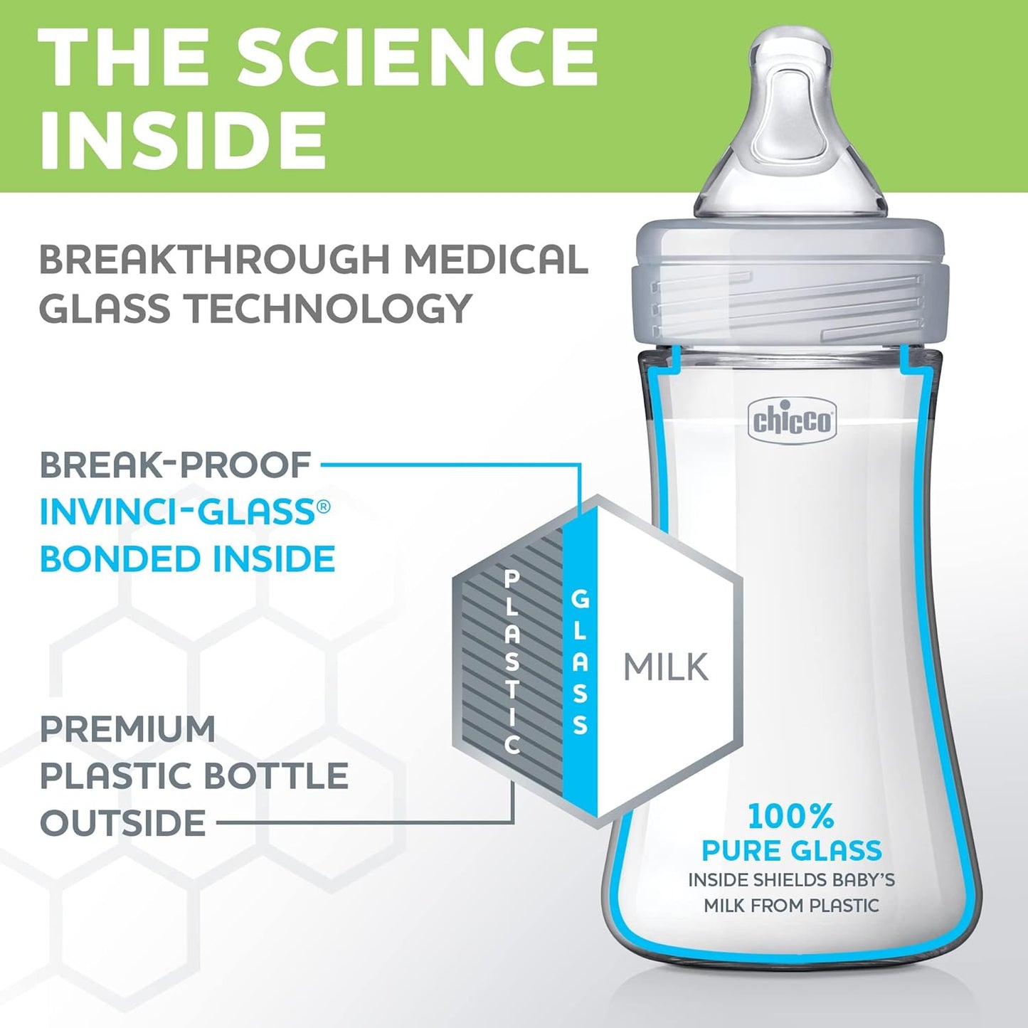 Chicco Duo 9oz. Hybrid Baby Bottle with Invinci-Glass