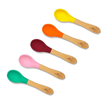 Avanchy Baby Spoons 5 Bamboo and Silicone Set