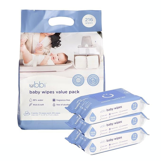 Ubbi Fragrance-Free Baby Wipes, 99% Water Based, Plant Based Wipes