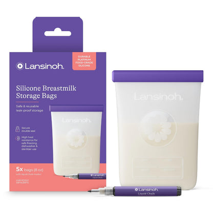 Lansinoh Silicone Breastmilk Storage Bags, 8 Ounce, 5 Count