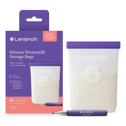 Lansinoh Silicone Breastmilk Storage Bags, 8 Ounce, 5 Count