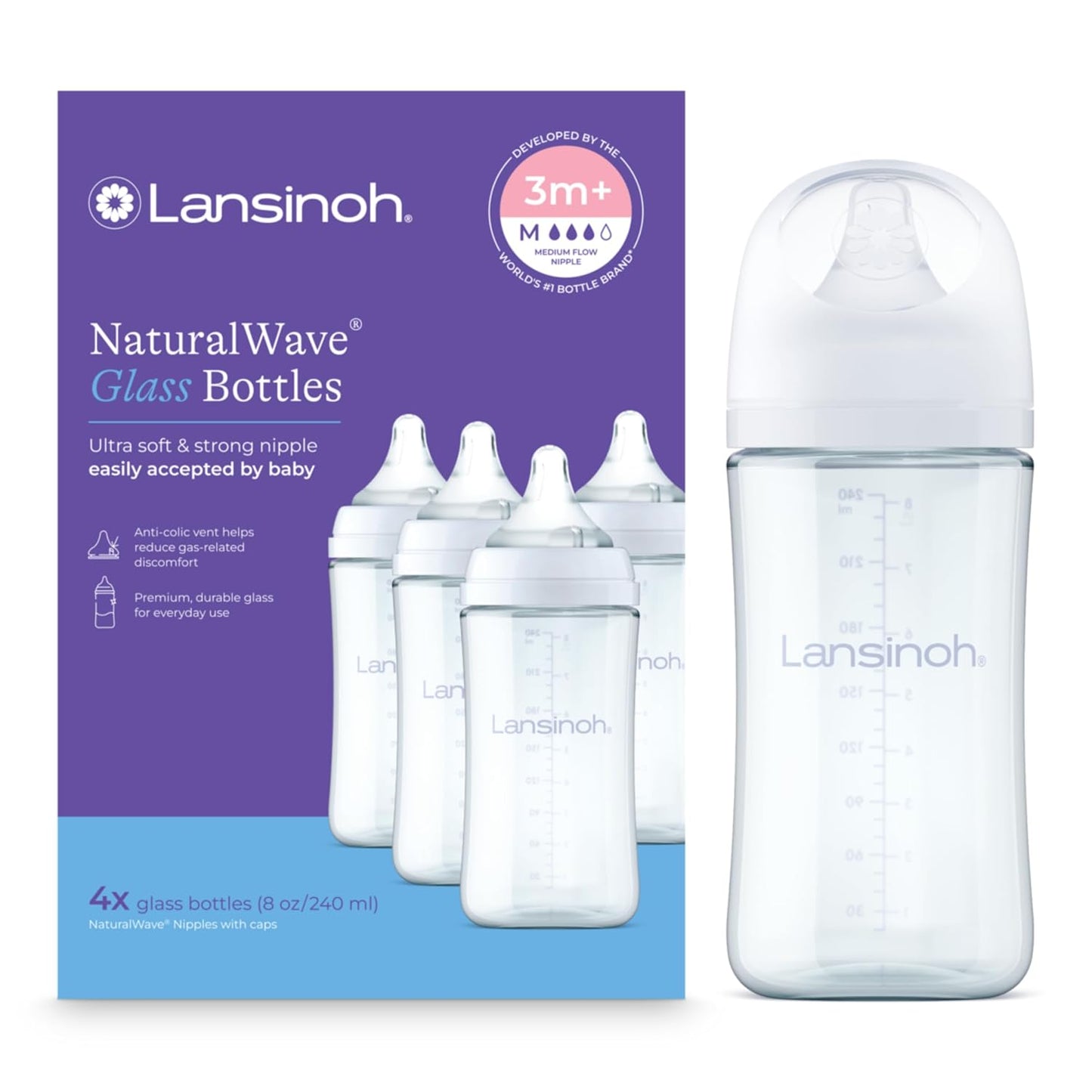 Lansinoh Anti-Colic Glass Baby Bottles