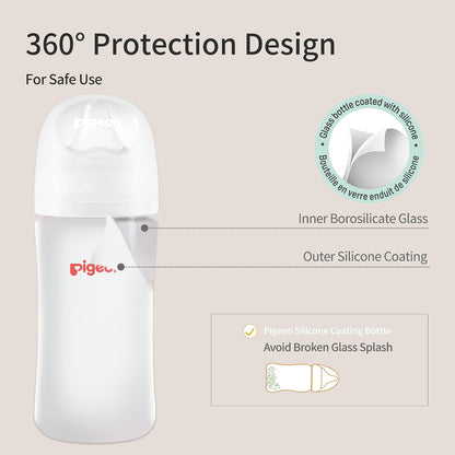 Pigeon Silicone Coating (Glass Inside/Silicone Outside) Baby Bottle, Wide Neck